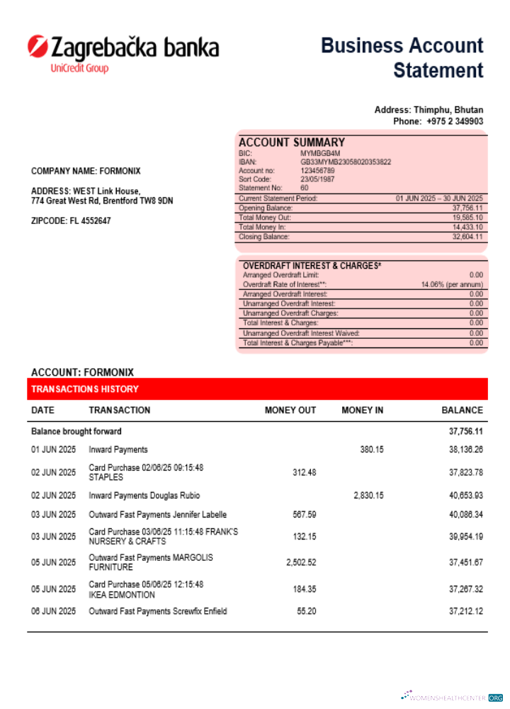 Download Croatian Zagrebačka Bank business firm account statement Word snd PDF format Photoshop template